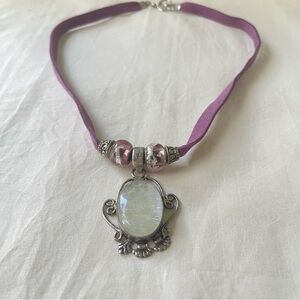 Elegant Purple Necklace with Huge Dazzling Cabocon and Silver Accents